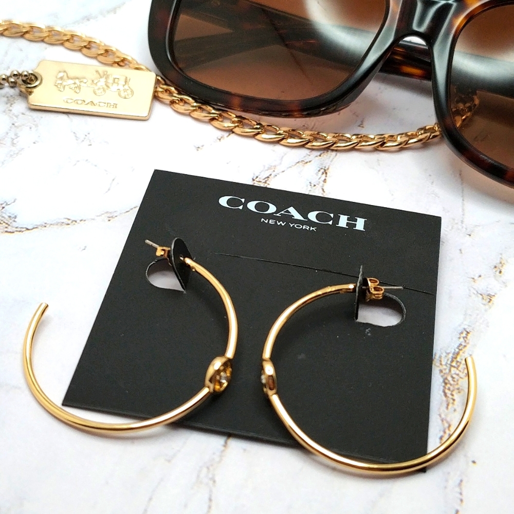 Coach Hoop Crystal Accent Branded Earrings